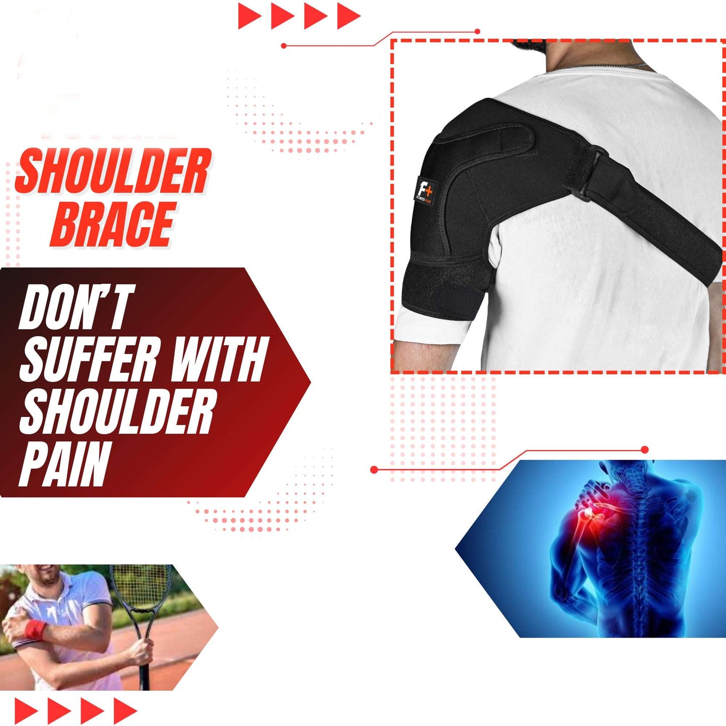 Shoulder Support Brace – Adjustable Strap for Rotator Cuff, Dislocation & Sport Gym Injury Recovery"