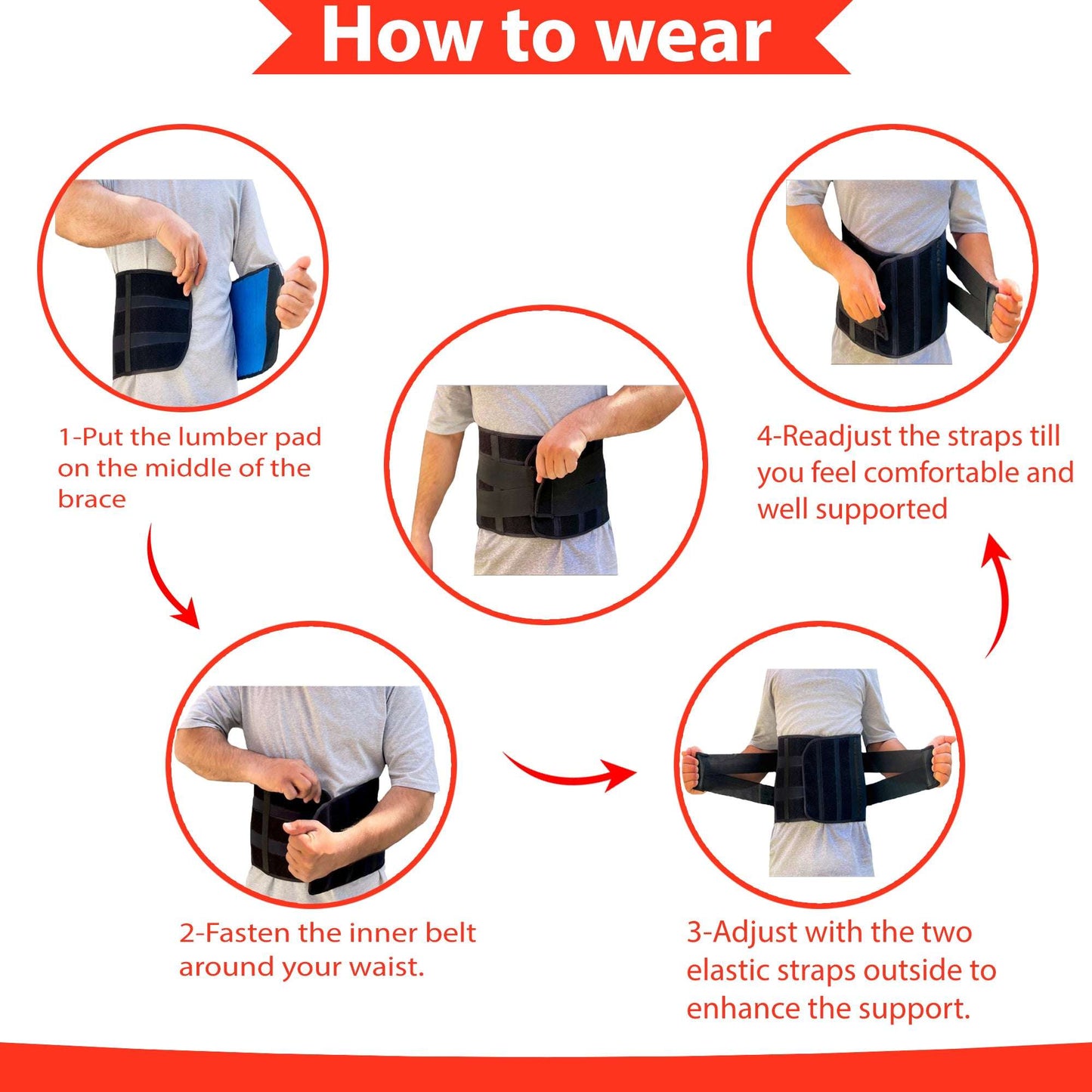 Waist & Back Support Belt – Adjustable Lumbar Brace for Pain Relief & Posture | Unisex | UAE Edition